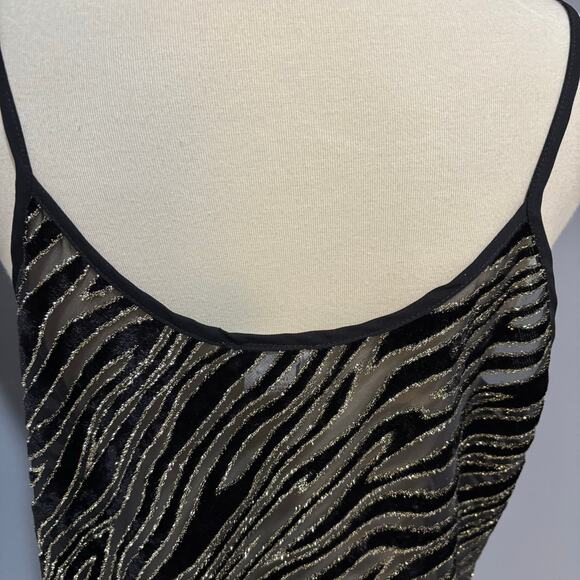 Y2K,  velvet and sheer zebra glitter, sparkle spaghetti strap shirt, size large - Picture 5 of 7